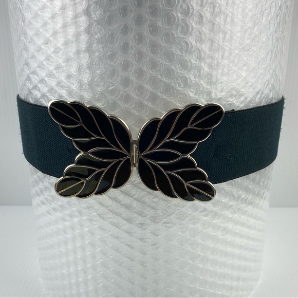Vintage Stretch Belt Black with Four Leaf Clasp Adjustable Length - Picture 2 of 5